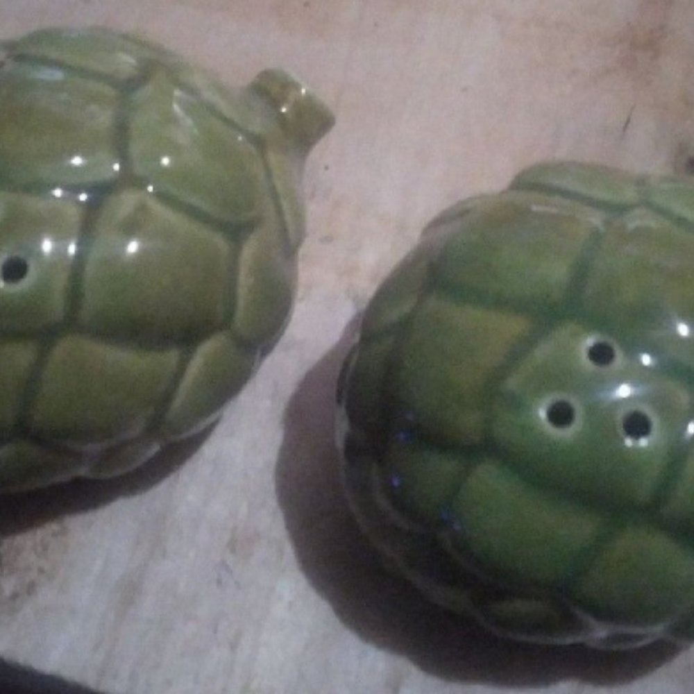 Salt & Pepper flower Set BW...Artichoke Ceramic Boston Warehouse